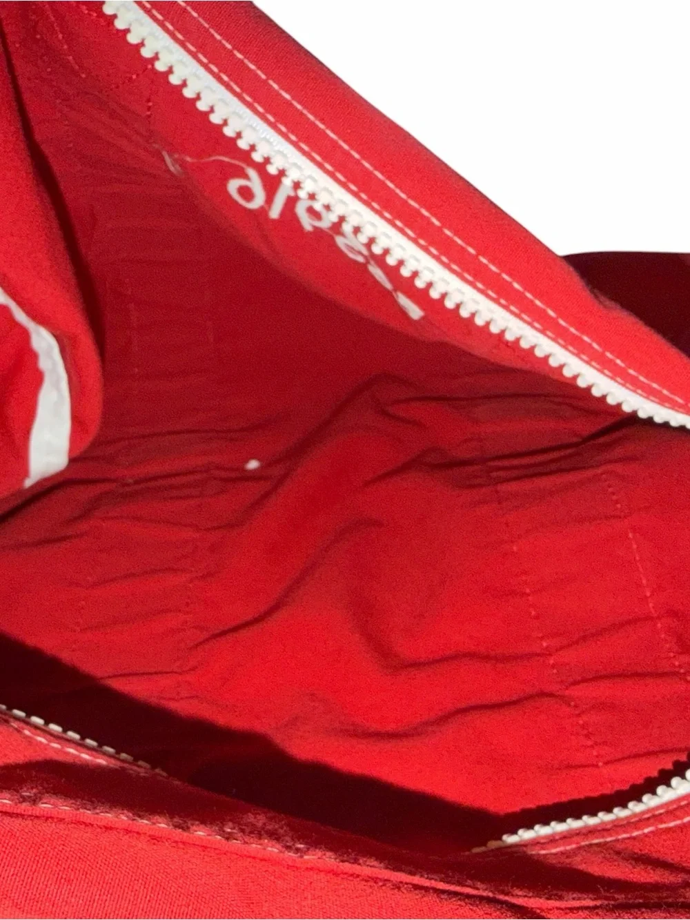 Vintage Lands' End Red Canvas Duffel with Cream Straps